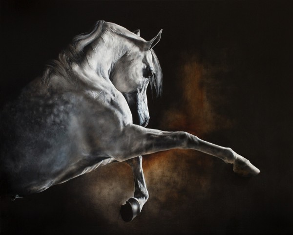 cheval gris peint